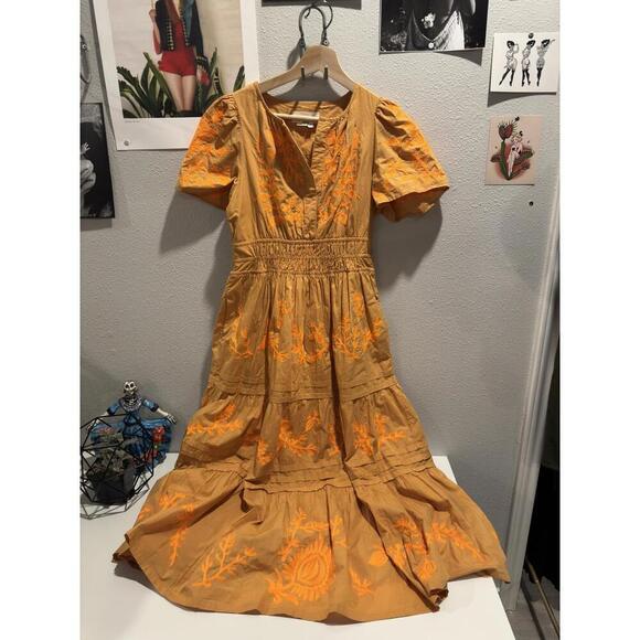 Anthropologie Midi Dress - Mustard & Orange Size XSP - Picture 1 of 6